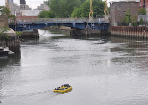 The marine robot of the Brooklyn Atlantis project that plies the Gowanus Canal to collect data and images of wildlifer.